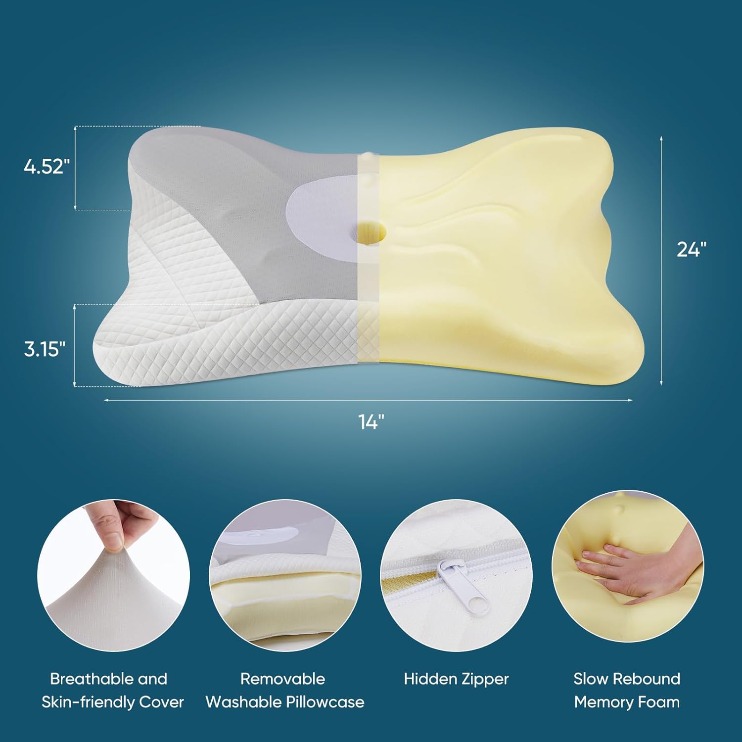 Sweetcrispy Cervical Pillow - Ergonomic Memory Foam Neck Support for Side Sleepers | Cooling Contour Design, Grey
