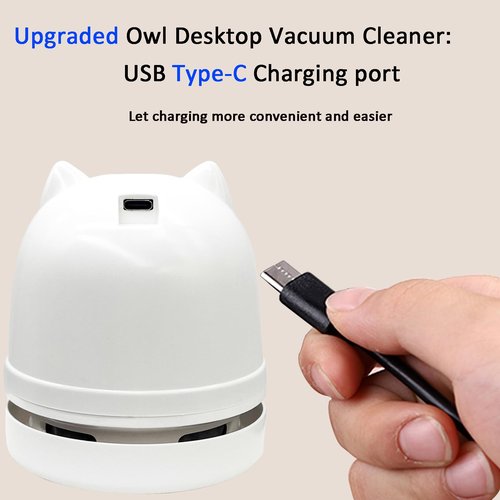 Hallocool Mini Crumb Vacuum Cleaner Owl Tabletop Crumb Sweeper Vacuum USB Recharging Craft Desk Vacuum Cleaner for Glitter Paper Scraps Eraser Crumbs Pencil Shavings Cookie Crumbs