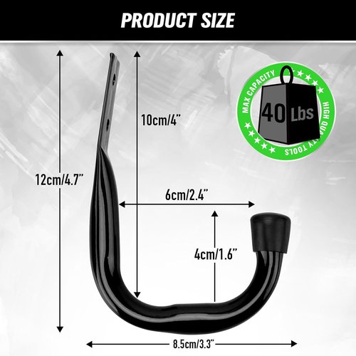 Heavy Duty Garage Storage Hooks - 6-Piece Bike Wall Mount J Hooks for Organizing Tools & Cords