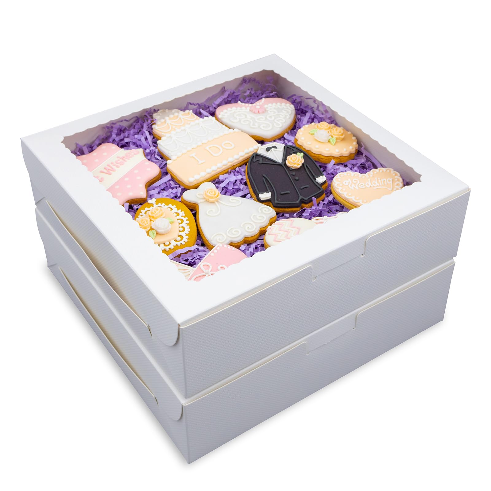 Capkyke 24pcs 9x9x2.5 Inch Pie Boxes White Bakery Boxes Cake Boxes with Window for Pies, Donuts, Cookies, Muffins, Chocolates, Party