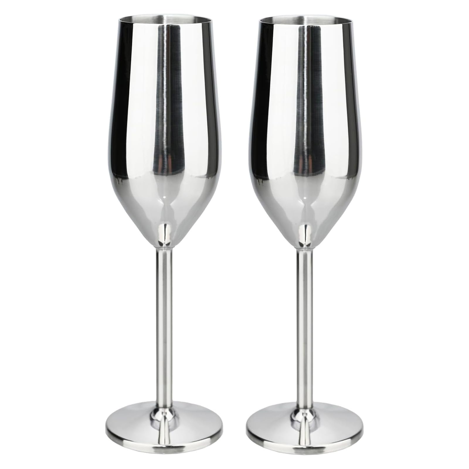 TJ Unbreakable 8 Oz Stainless Steel Champagne Flutes (2 Pack)- Silver Champagne Glasses - Reusable Indoor Outdoor Drinkware - Keeps Drink Cool for Longer - Gift Idea