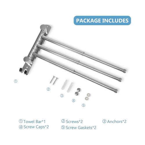 Adjustable Bathroom Towel Rack JSVER SUS304 Stainless Steel Towel Rack with Adjustable Arms (Silver, 3 Arms)