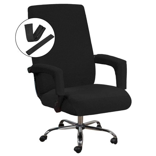 H.VERSAILTEX Home Office Chair Covers Stretchable Computer Desk Chair Covers Mid - High Back Universal Executive Boss Gaming Seat Cover Removable Machine Washable，Non Slip Thick Jacquard, Black- Large