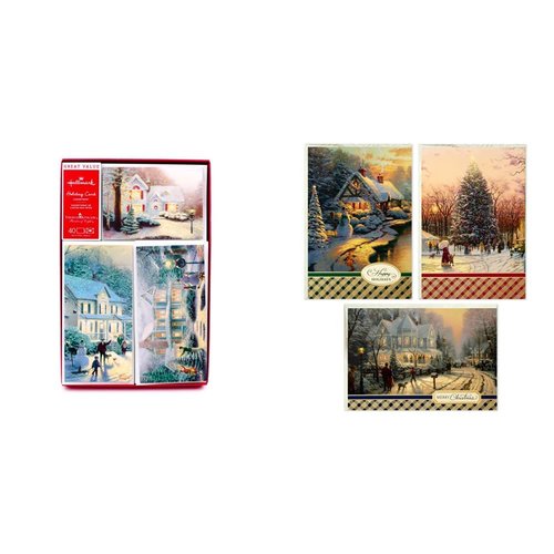 Hallmark Thomas Kinkade Boxed Christmas Cards Assortment (40 Cards with Envelopes and Foil Seals) & Thomas Kinkade Boxed Christmas Cards Assortment (3 Designs, 24 Christmas Cards with Envelopes)