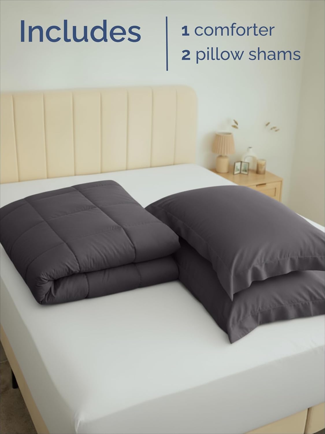 Queen Comforter Set - 3-Piece All-Season Bedding with Soft Quilted Comforter & 2 Pillow Shams - Dark Grey