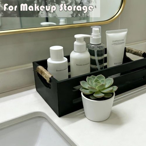 Ayxeute 2 Pack Rustic Wooden Bathroom Storage Crates - Anti-Slip Toilet Tank Organizer with Rope Handles for Bathroom, Kitchen, Living Room