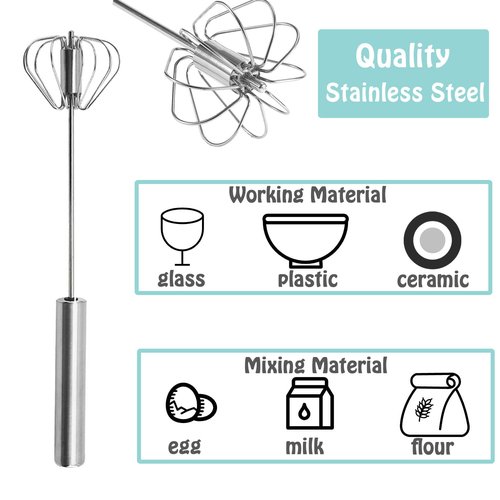 Semi-automatic Whisk, Stainless Steel Egg Beater, Hand Push Rotary Whisks Mixer Stirrer for Making Cream, Whisking, Beating and Stirring (10+12Inch)
