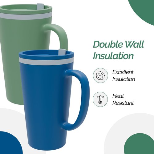 Copco Cone Travel Coffee Mug, 16 oz (Set of 2) - Insulated Mugs with Handle, Double Wall Reusable Tumblers with Twist-Off Spill Resistant Lid, BPA-Free, Microwave & Dishwasher Safe (Blue/Green)