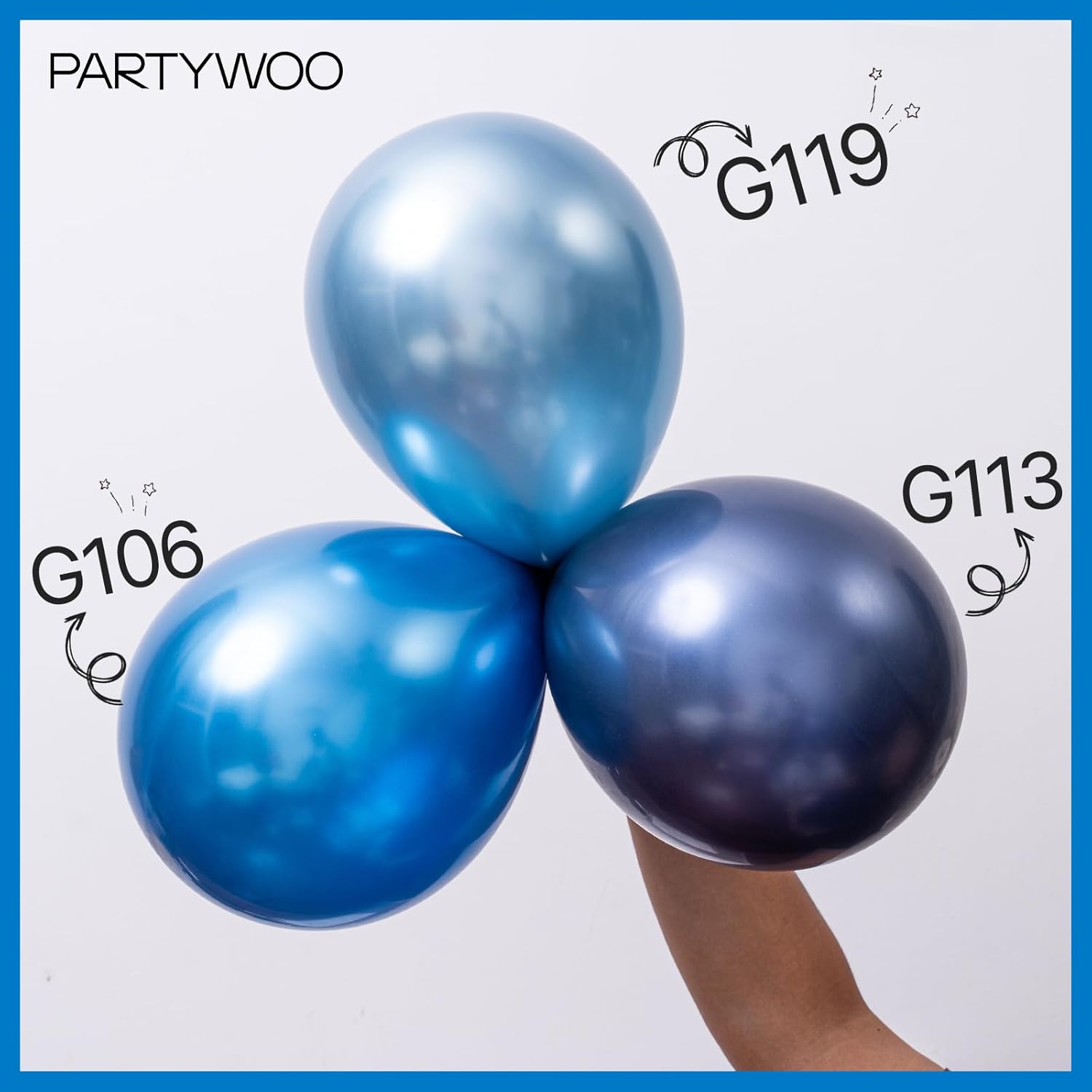 PartyWoo Metallic Light Blue Balloons - 100 Pcs Latex Balloon Arch Kit | 18", 12", 10", 5" Sizes for Graduation, Baby Shower, Birthday Party Decorations