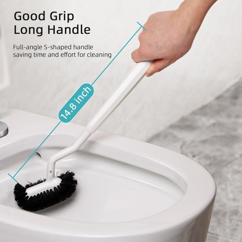 HAMITOR Toilet Bowl Brush Holder Set: Bathroom Deep Cleaning Toilet Cleaner Scrubber Under Rim with Curved Bristle for Dead Corner Clean - Hidden Rv Toilet Decorative Accessories with Caddy- White