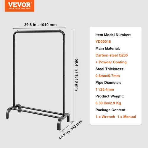 VEVOR Clothes Rack, Heavy Duty Clothing Garment Rack with Hanging Rod and Bottom Storage Area, Clothing Racks for Bedroom Guest Room