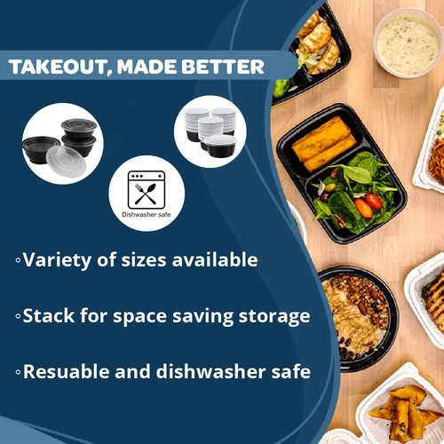 TIYA Food Containers - 50 oz Bulk 120 Pack with Lids - Plastic Bowl To-Go Containers - Reusable, Microwavable, Dishwasher Safe - Leak-Resistant for Soups & Meal Prep - BPA-Free