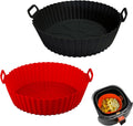 Skiennix Air Fryer Silicone Liners - Reusable 8-Inch Baking Tray for 3 to 5 Qt Ovens | Red & Black