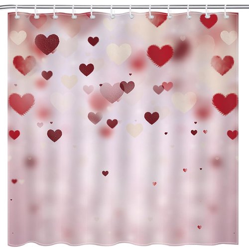 Mocsicka Valentines Day Shower Curtain Pink Red Love Hearts Bathroom Shower Curtain Waterproof Romantic Shower Curtains Bathtub Decor with 12 Hooks 72 X 72 Inches