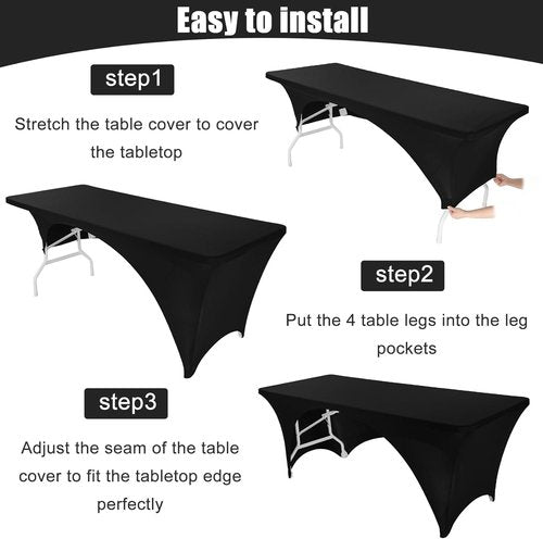Fivenl 2 Pack Black Spandex Tablecloths - 96 x 30 Inch Fitted Covers for 8FT Tables | Washable for Events
