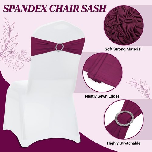 MDS Spandex Chair Sashes - Premium Stretch Covers with Buckle Slider for Weddings & Events | Eggplant, Pack of 100