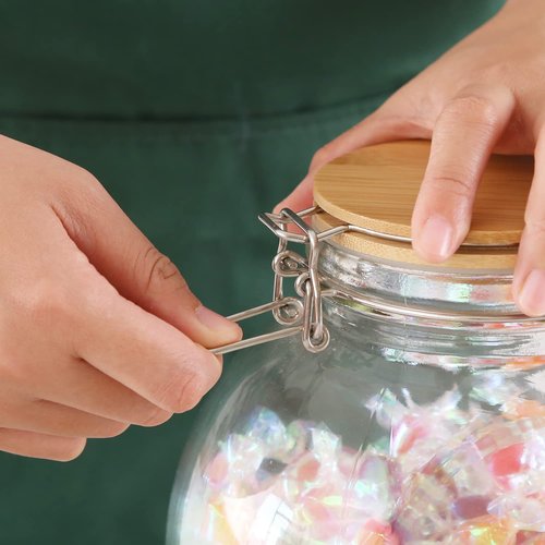 KKC HOME ACCENTS Glass Candy Cookies Jars with Airtight Bamboo Lids,Vacuum Sealed Glass Candy Jars with Flip Top for Candy,Cookie,Snack,68 Fluid oz, 2 set