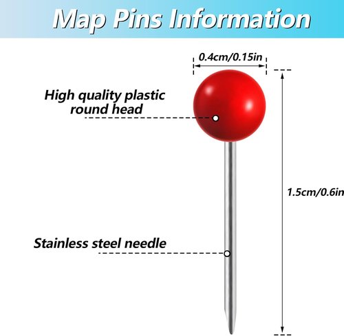 Map Pins 1/8 inch 600 PCS Multi Color Push Pins Tacks Plastic Round Head Push Pins for Wall, Bulletin Board, Cork Board
