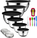 Rottay Mixing Bowls Set - 20PCS Stainless Steel Nesting Bowls with Airtight Lids & Grater Attachments | Non-Slip Bottoms