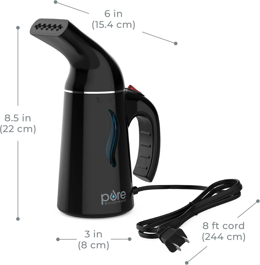 Pure Enrichment Portable Fabric Steamer - Fast-Heating Handheld Garment Steamer for All Fabrics | Lightweight & Safe (Black)