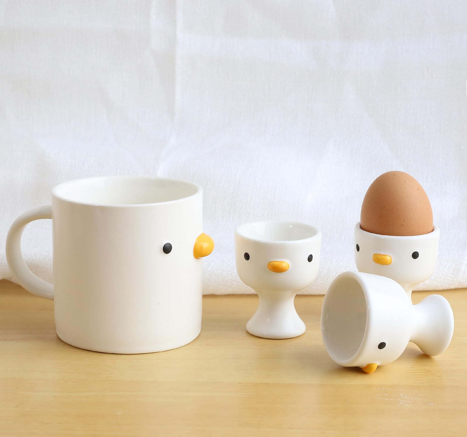PURROOM Funny Duck Egg Cup, Cute Chick Egg Cups Gift Set of 3, Handmade Glaze Safety Ceramics Soft Boiled Egg Holder, Breakfast Kitchen Cooking.