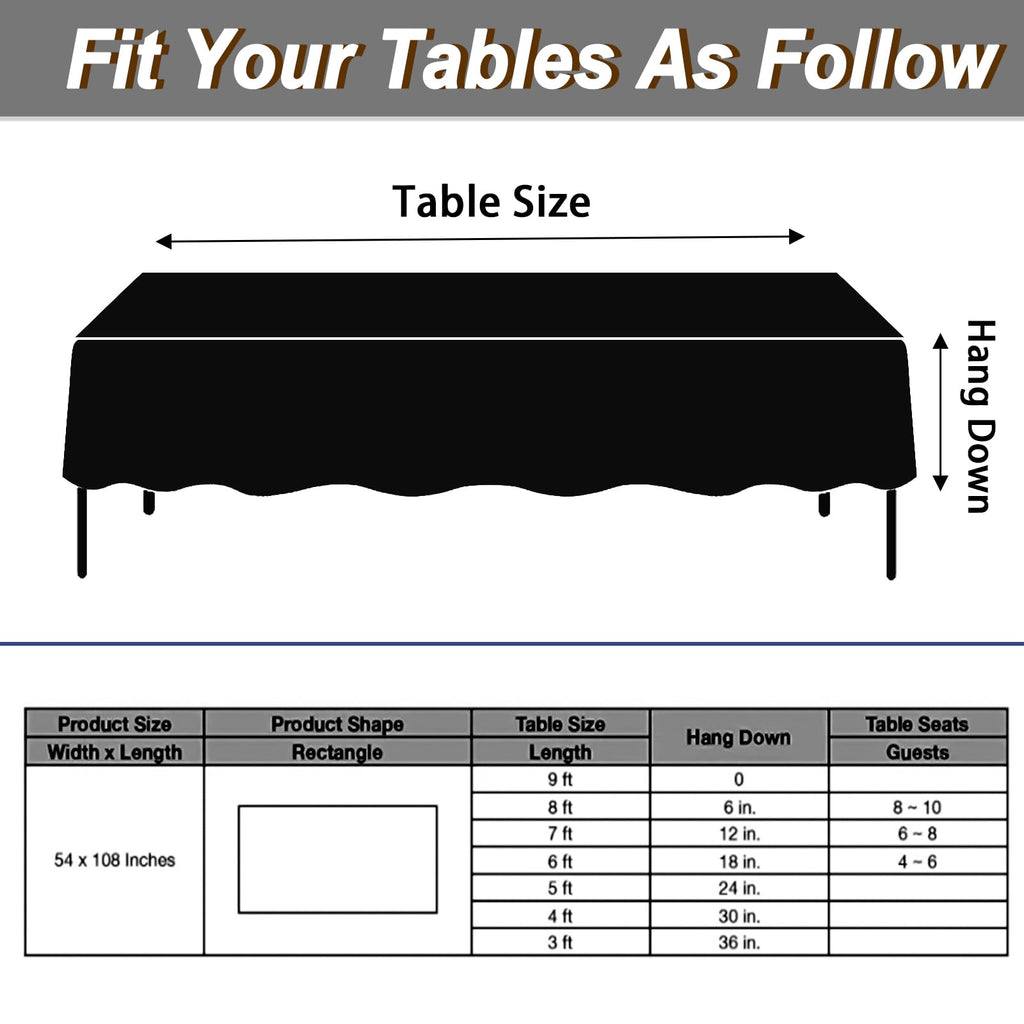 Fixwal 16 Pack Black Plastic Tablecloth Disposable Table Cloth 54" x 108" Plastic Table Cover Premium Rectangle Tablecloths for Baby Shower Engagement Halloween Wedding