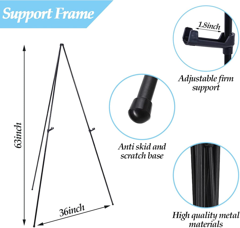 Skiennix Adjustable Metal Easel Stand - Portable 63'' Display for Wedding Signs & Art | Black
