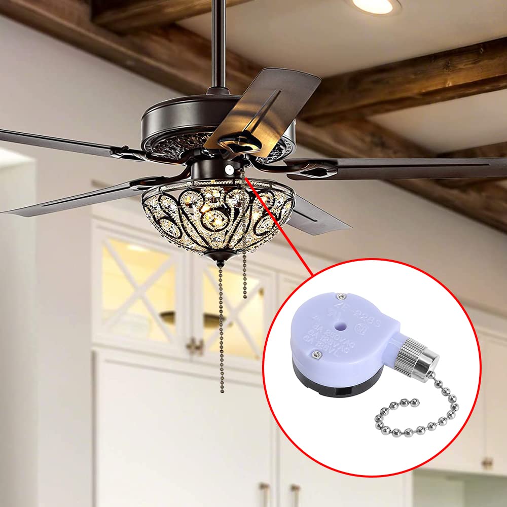 ZE-228s 2 Speed 3 Wire Ceiling Fan Switch Pull Chain Switch Lamps Replacement Parts Ceiling Fan Accessories(Nickel Chain)