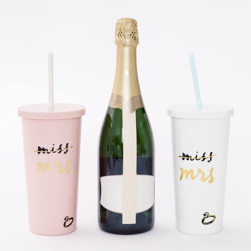 Kate Spade New York Acrylic Bridal Tumbler with Lid and Straw, 20 oz Tumbler for Bride to Be, Slim Double Wall Tumbler, Miss to Mrs. (White)