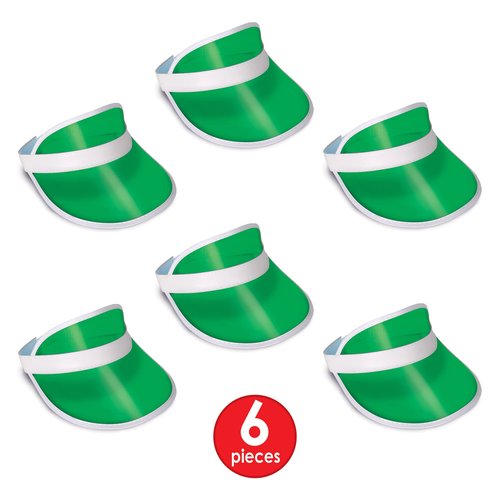 Beistle Clear Green Plastic Dealer’s Visors – 6 Pack, Translucent Las Vegas Casino-Style Hats with White Trim, Party Accessories for Casino, Poker, or Retro Themes