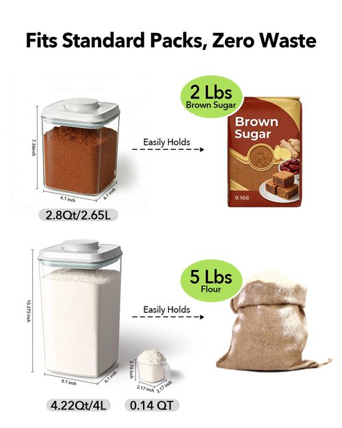 EQI Airtight Food Storage Container with One-Touch Lid, 2.8 QT / 2.65 L Stackable BPA-Free PET for Coffee, Sugar, Spices & Pantry Organization.