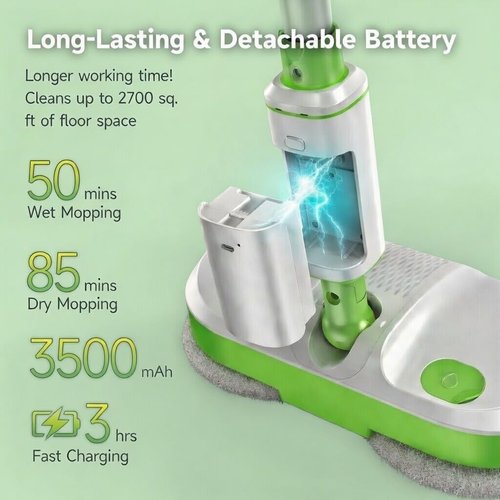 AlfaBot Cordless Electric Spin Mop, Self-Propelled Floor Cleaner with Water Spray, LED Light, Rechargeable, 2700 ft², Big Tank for Hardwood Tile Laminate