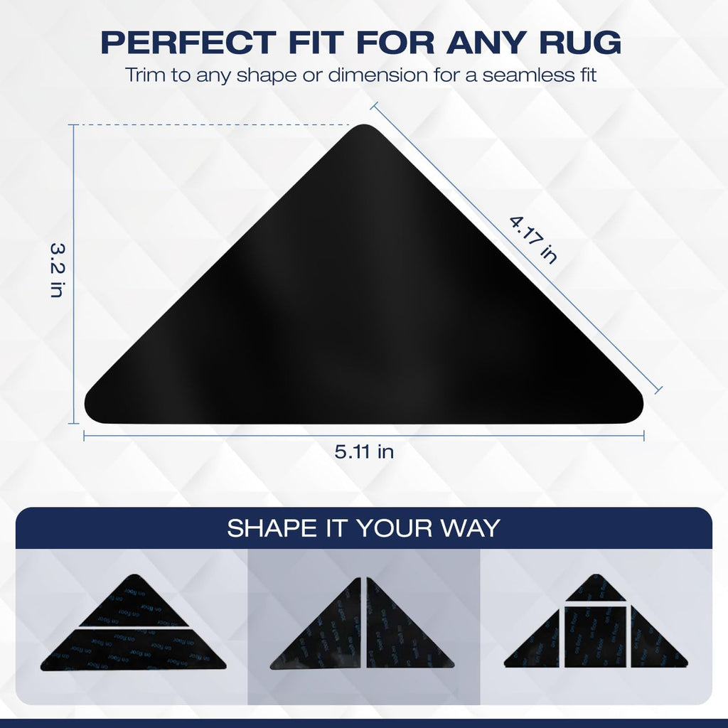 Reusable Rug Grippers - 12 Non-Slip Pads for Area Rugs | Double-Sided Adhesive Carpet Tape for Hardwood & Tile