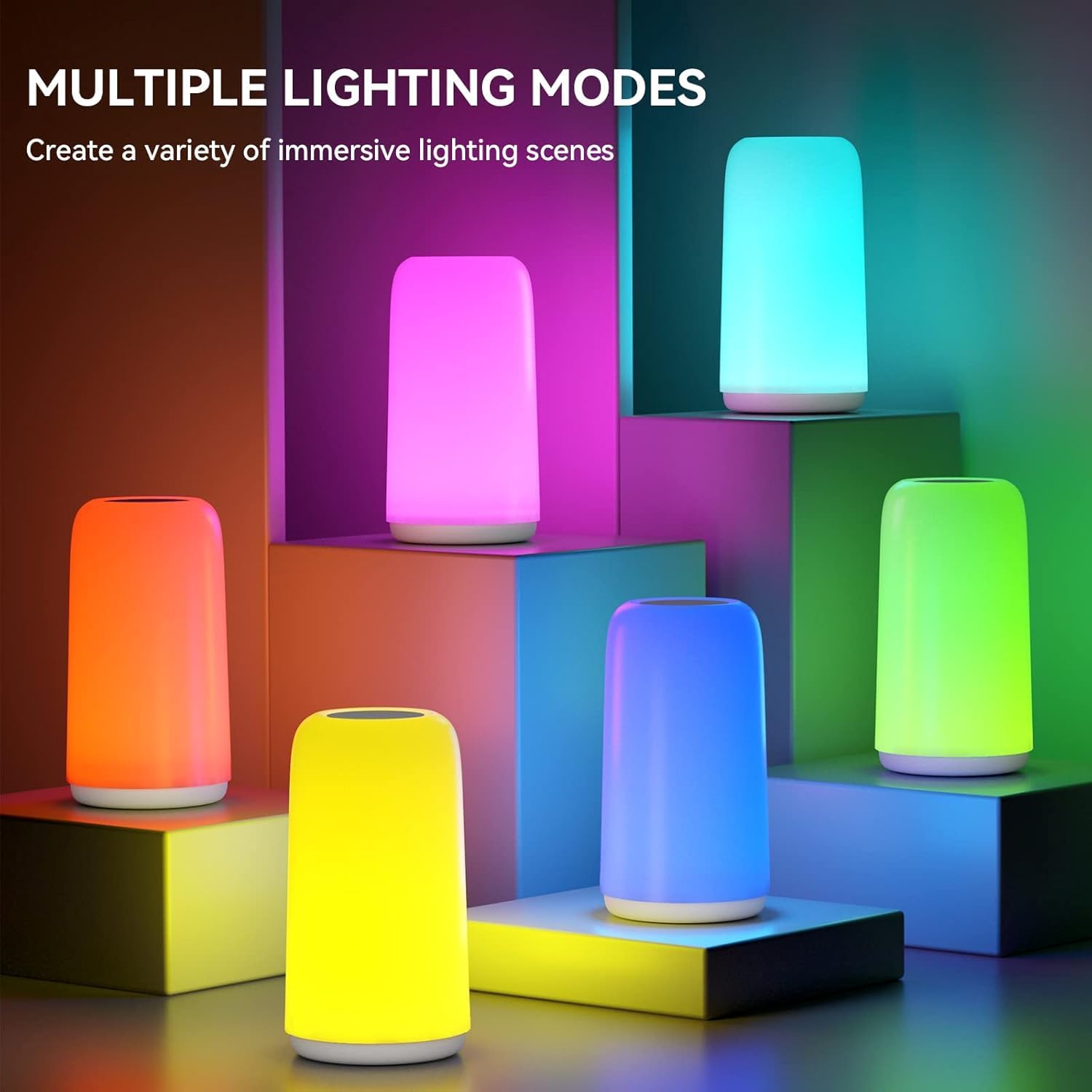 ROOTRO Touch Bedside Table Lamp - 3-Way Dimmable LED with RGB Mode & Warm White Light | Small Nightstand Lamp for Bedroom & Living Room