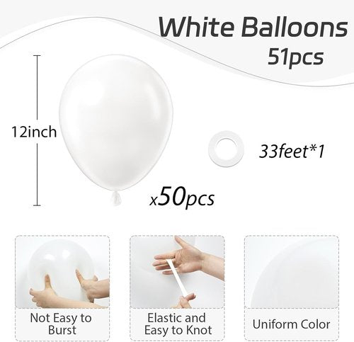 Awenztech 12-Inch White Latex Balloons - 50-Pack for Engagement, Bachelorette & Wedding Decor