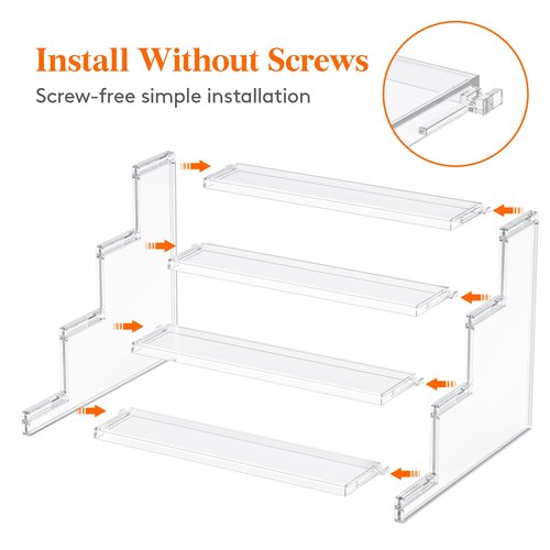 Lifewit 12 Inch PS Plastic Perfume Stand Organizer for Women, 4 Tier Display Riser, Tool-Free Assembly, Fragrance Makeup Cosmetics Shelf for Vanity Bedroom Bathroom Storage Organization, Clear, 1 Pcs