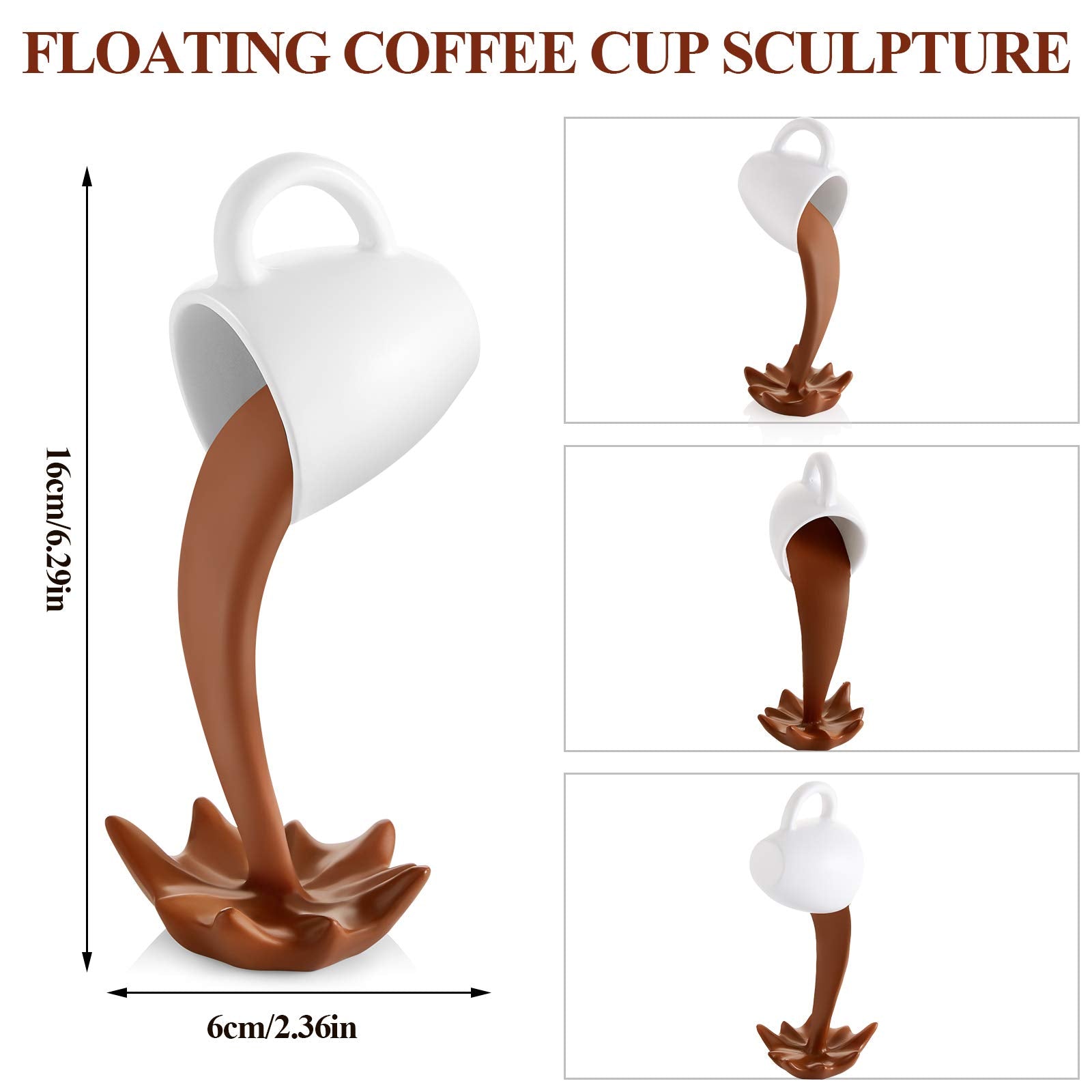 Jetec Floating Coffee Cup Mug Sculpture Decoration Mini Spilling Pouring Plastic Splash Coffee Mugs Gifts Decoration for Family Friend(Brown)