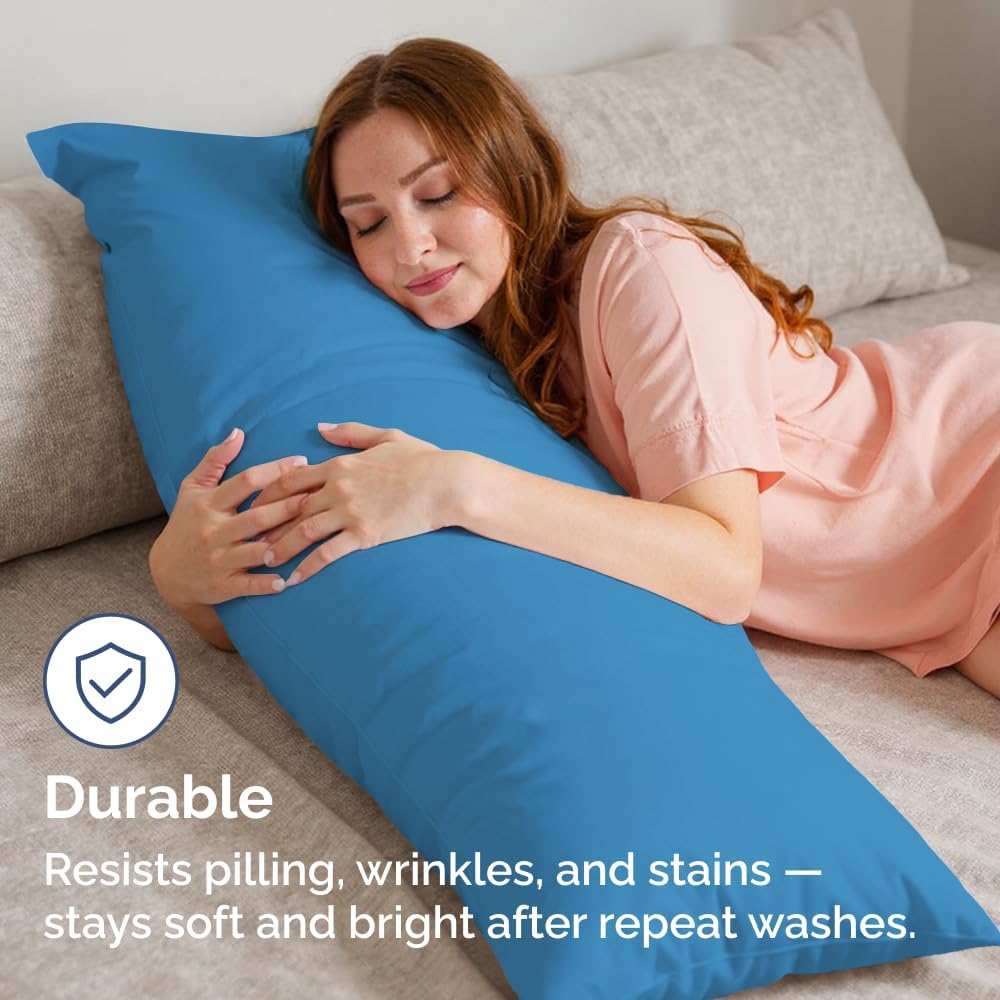 Skiennix Body Pillowcases Set of 4 | Soft, Breathable Covers for Side Sleepers - 20x54, Denim Blue