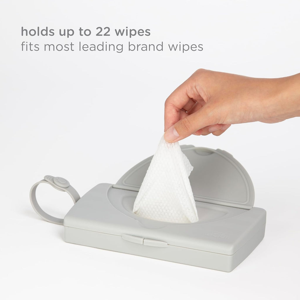Ubbi Portable Baby Wipes Dispenser - On-The-Go Travel Container for Diaper Bags | Reusable Gray Holder