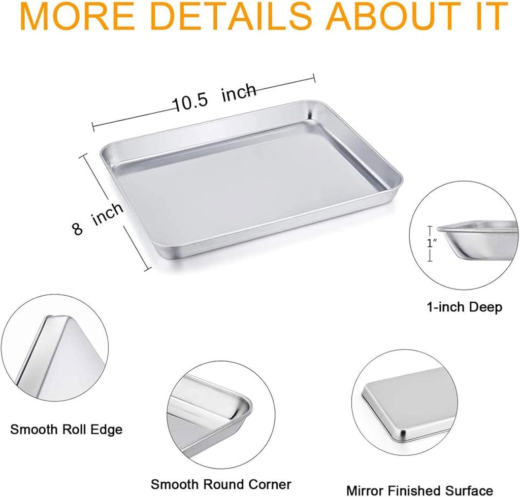 TeamFar Stainless Steel Toaster Oven Pan - Heavy Duty, Deep Edge, Dishwasher Safe | 8''x10.5''x1''
