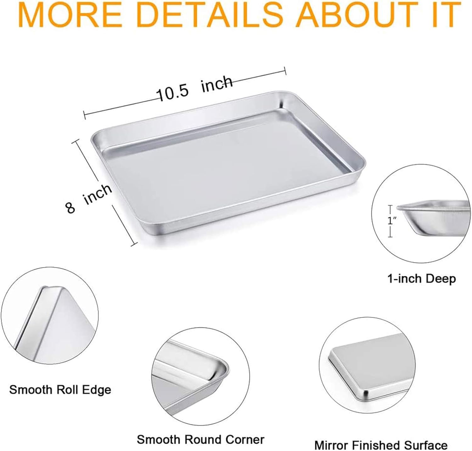 TeamFar Stainless Steel Toaster Oven Pan - Heavy Duty, Deep Edge, Dishwasher Safe | 8''x10.5''x1''