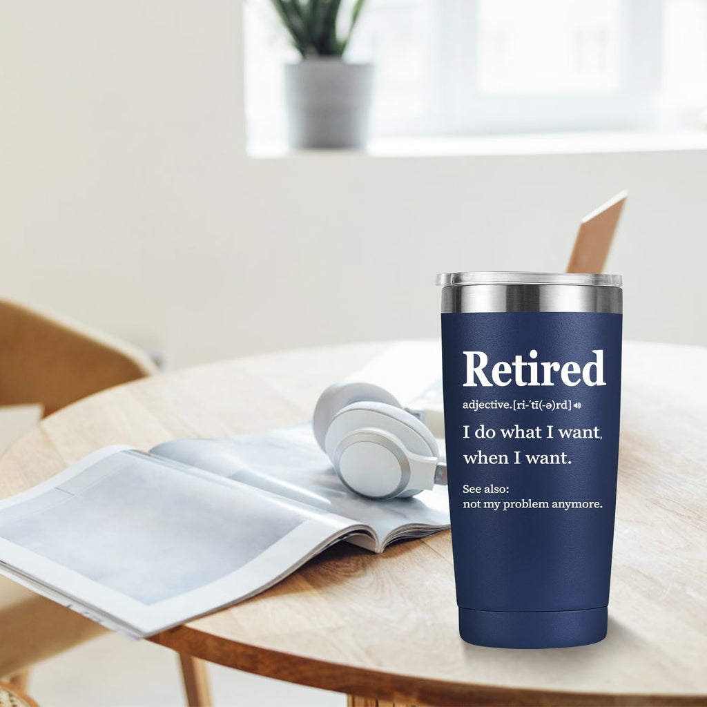 MASGALACC Retirement Gifts for Men Women Coworkers - Funny Retired 2025 Party Decorations for Coworkers, 20oz Stainless Steel Double Wall Vacuum Insulated Tumbler, Navy Blue
