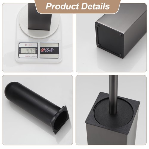 BGL Standing Toilet Brush and Holder GunGrey Aluminium Toilet Bowl Cleaner Brush and Holder for Bathroom Storage and Organization, Square Design Sturdy and Space Saving