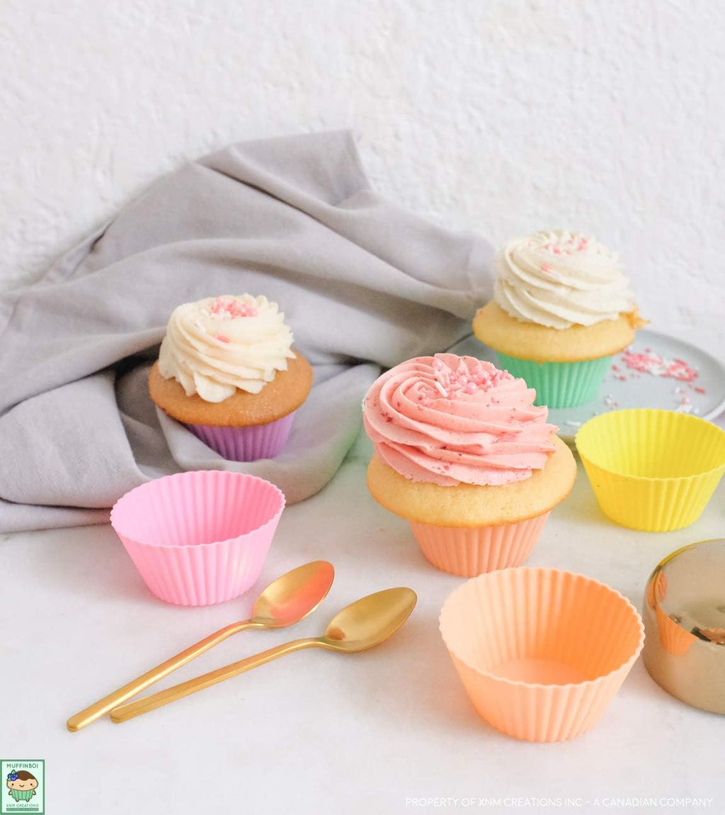 XNM Creations Premium Silicone Cupcake & Muffin Liner Molds - Pastel Baking Cups, Pack of 24