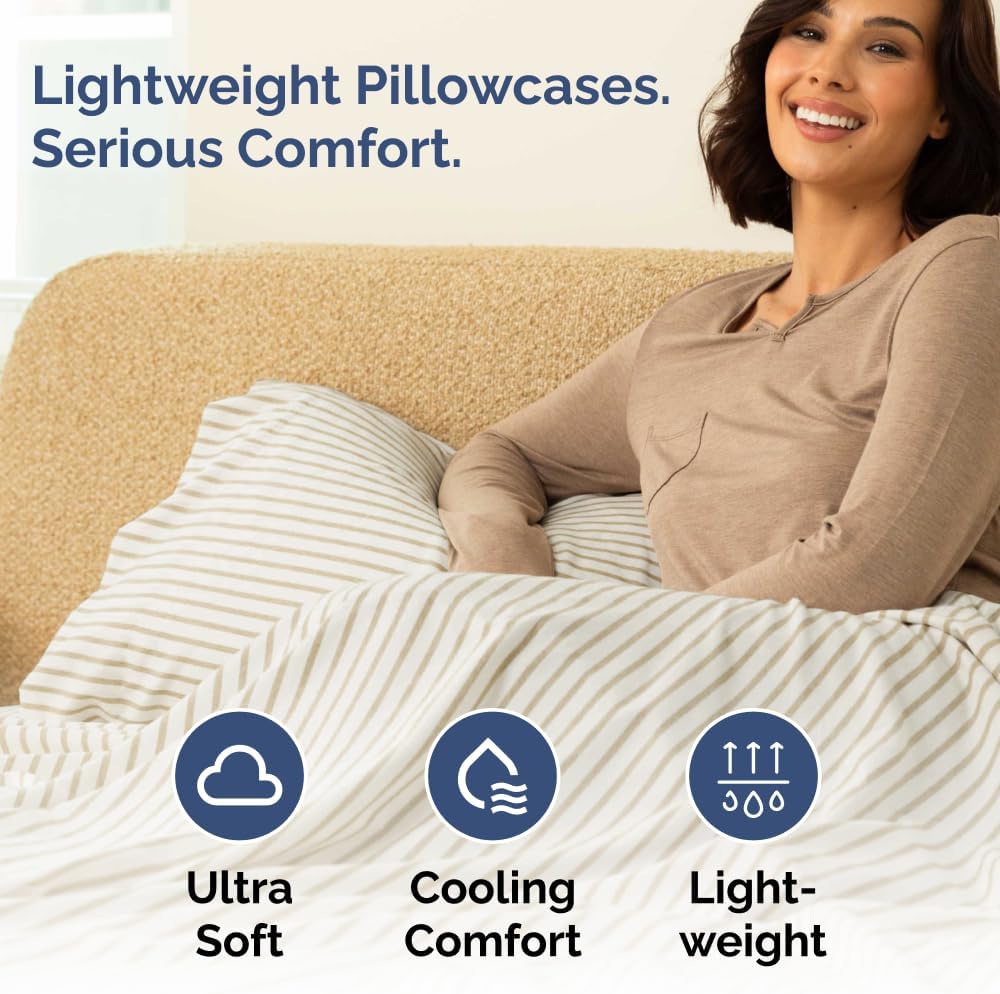Skiennix Queen Pillow Cases Set of 4 | Ultra Soft Hotel Quality | Wrinkle-Free & Fade Resistant - Beige Stripes