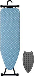 BKTD Compact Ironing Board - Adjustable Height, Heat Resistant Surface | Space-Saving Design, 13 x 43 Inches, Diagonal Checkered Blue