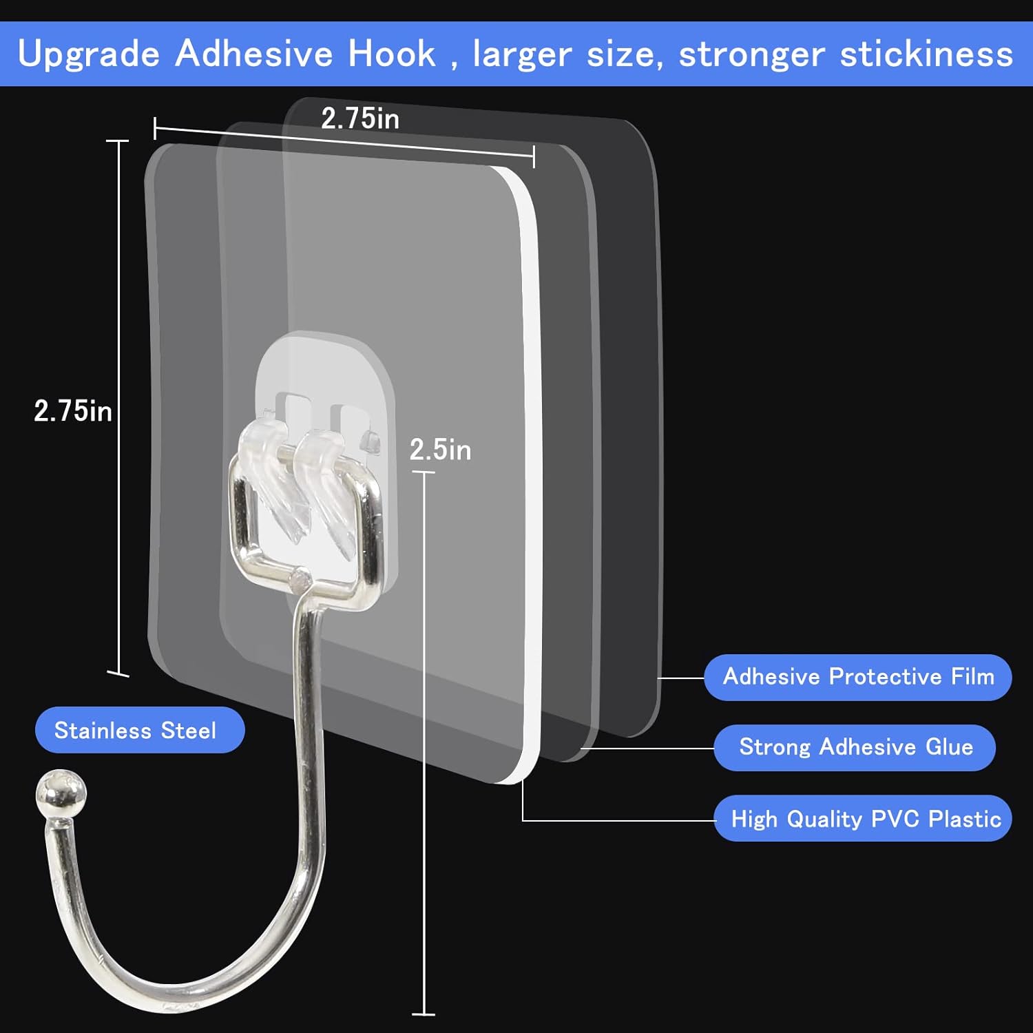 Skiennix Large Adhesive Wall Hooks - Heavy Duty 33lb Max Capacity | Waterproof Transparent Design for Easy Hanging