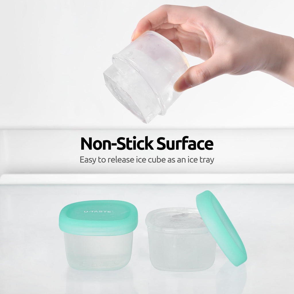 U-Taste 3oz 6oz Small Storage Containers: Food Grade Liquid-Silicone Freezer Box with Airtight Lid, Microwave Safe with Clear Measurements, Reusable for Meal Prepping Portion (Set of 4, Aqua Sky)