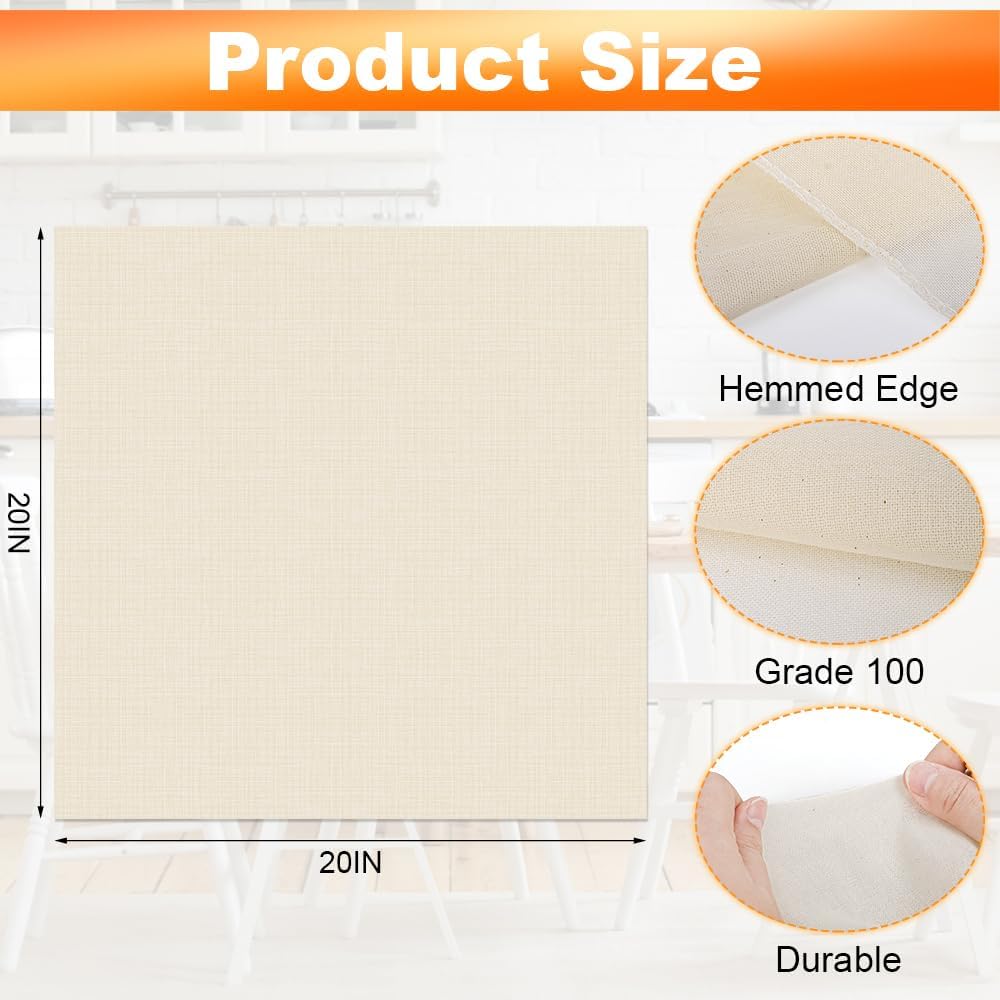 Skiennix Reusable Cheese Cloths - 20x20 Inch Unbleached Cotton for Straining & Cooking | 12 PCS