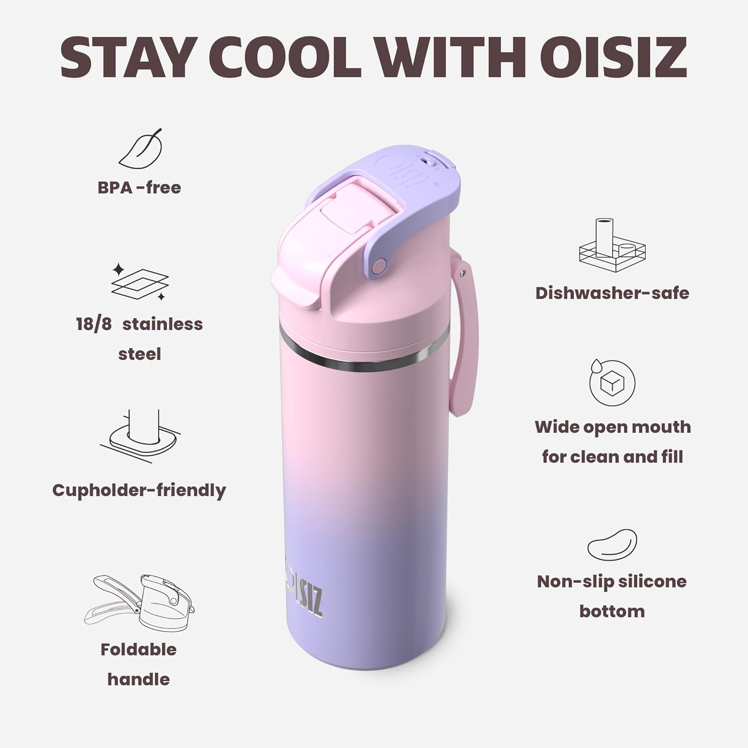 OISIZ Insulated Water Bottle - 20 oz Vacuum Stainless Steel with 2-in-1 Spout & Straw Lid | 24H Cold Retention